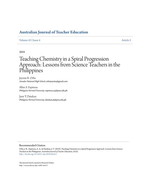 Teaching Chemistry in a Spiral Progression Approach: Lessons .
